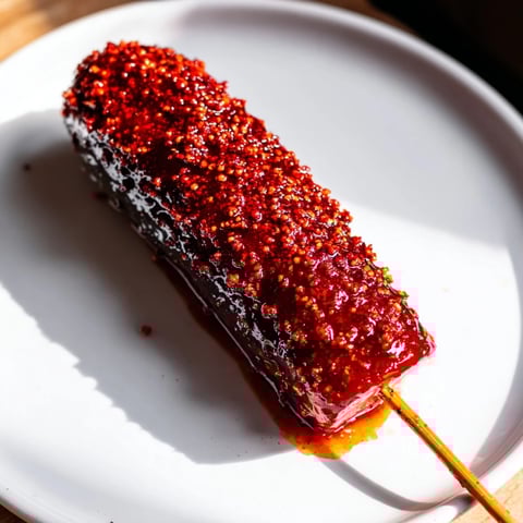 Crispy Chamoy-Tajín pickle sticks: vibrant, tangy pickles coated in sweet and spicy perfection.