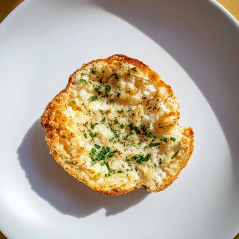 Golden, toasted cloud bread savory toast, ready to serve with Parmesan cheese and fresh herbs.