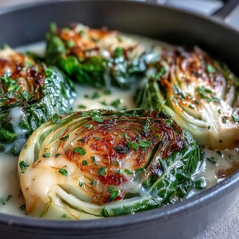 Steaming Herby Cabbage in Parmesan Broth served in a shallow bowl, garnished with fresh chives and parsley.