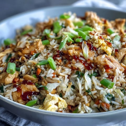 Fork tender shredded chicken and julienned carrots fill this Egg Roll Fried Rice, served steaming hot in a ceramic bowl with chopsticks.