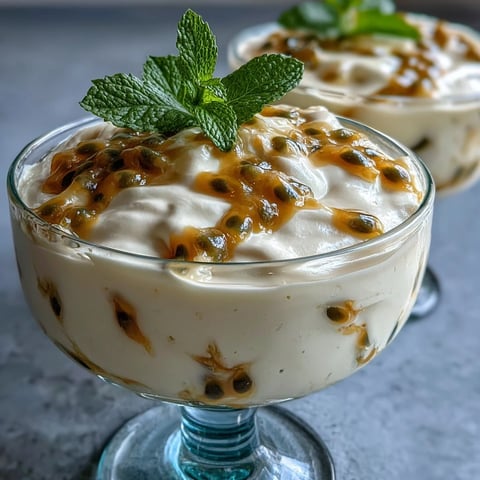 Vibrant passionfruit mousse with fresh pulp, airy whipped cream, and a tangy tropical flavor in elegant glass servings.