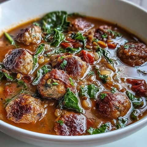 Hearty spicy sausage and lentil soup with kale, simmered in a rich tomato broth and packed with savory flavors.  