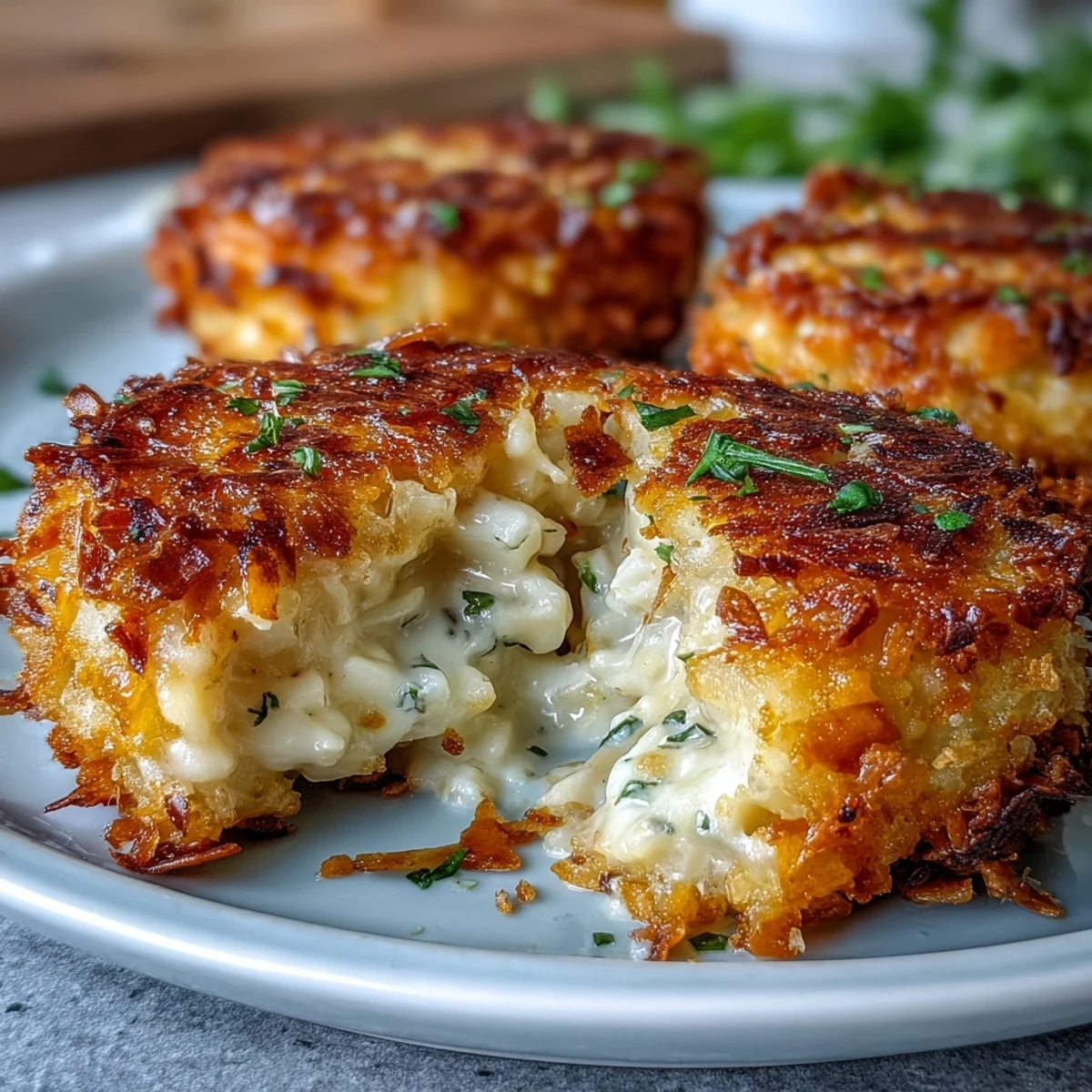 Crispy, cheesy funeral potatoes croquettes made in the air fryer, golden brown and perfect for snacking.  