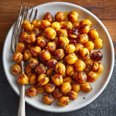 Crunchy spicy roasted chickpeas snack cooling after oven-roasting, ready for healthy munching.