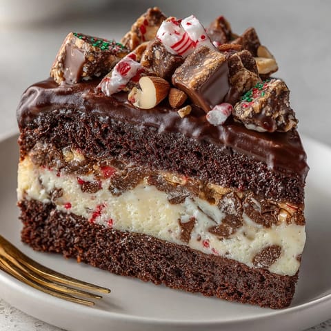 This delicious Chaos Cake Peppermint Cookie Brittle Bark shows layers of textures and tastes for dessert.