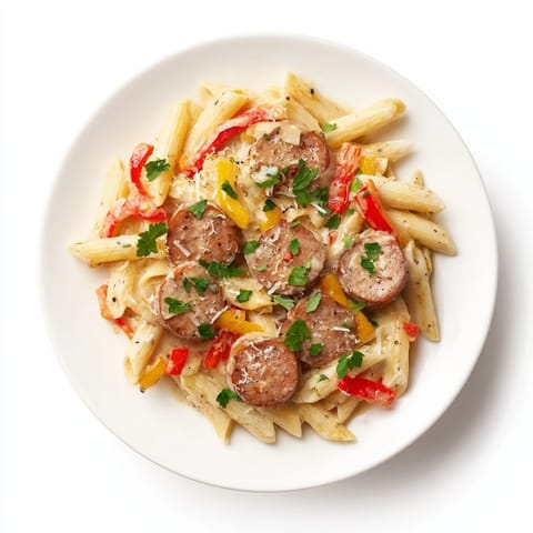 Creamy, flavorful Smoked Sausage Cajun Alfredo with penne – a comforting, smoky pasta dish.