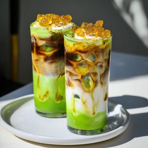 Caramel Brulée Iced Matcha Coffee