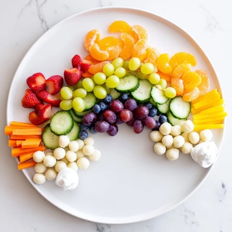 Rainbow Cloud Snack Board bursting with colorful fruits, perfect for easy, healthy snacking and parties.