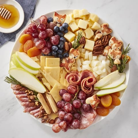 Cozy Forest Animal Board: a delicious, inviting grazing spread featuring a variety of cheeses and fruits.