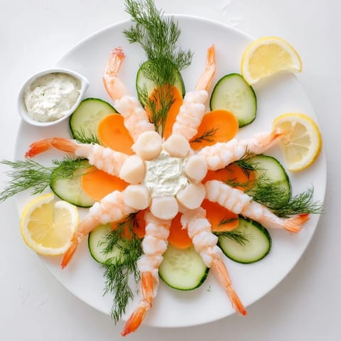 Starfish & Shell Appetizer Board with shrimp, scallops, and salmon, beautifully arranged for effortless serving.