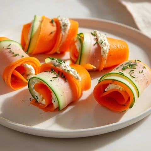 Enjoy a refreshing plate of Ribbon Dancer rolls, with smoky turkey and fresh veggie ribbons.