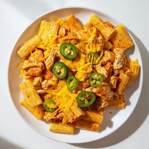 These cheesy Pasta Chip Nachos feature spicy jalapeños and fresh cilantro, perfect for sharing.