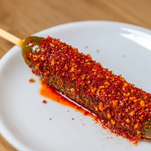 Bite into these Chamoy-Tajín pickle sticks, the perfect Mexican-inspired snack bursting with flavor.