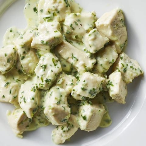 Bright, protein-packed Green Goddess Chicken Salad with tender chicken, crisp cucumber, and fresh herbs, ready for a light lunch or picnic.