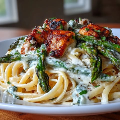 Creamy Asiago Chicken Asparagus Pasta