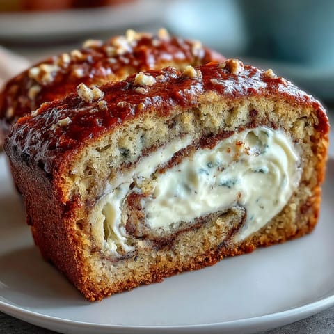 Slices of Cream Cheese Cinnamon Swirl Protein Loaf plated with fresh banana and a dollop of Greek yogurt, perfect for a high-protein breakfast.