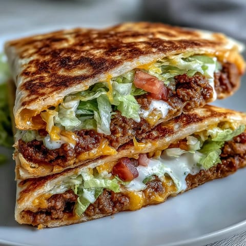 Golden, crispy Keto Taco Bell Copycat Crunchwrap stuffed with seasoned beef, melted cheddar, and crisp lettuce on a plate.
