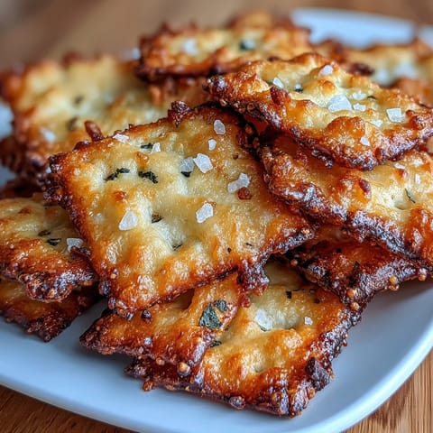 Crispy homemade garlic Parmesan sourdough Cheez-Its with sharp cheddar and tangy sourdough, golden and perfectly crunchy.  