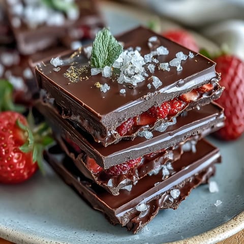 Dubai Chocolate Strawberry Bark with pistachios and edible gold leaf on dark chocolate base.