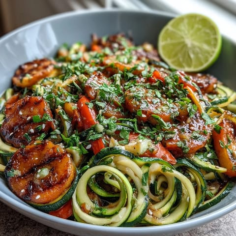 Healthy Easy Zucchini Noodle Stir Fry with crisp vegetables and light sauce in a colorful bowl