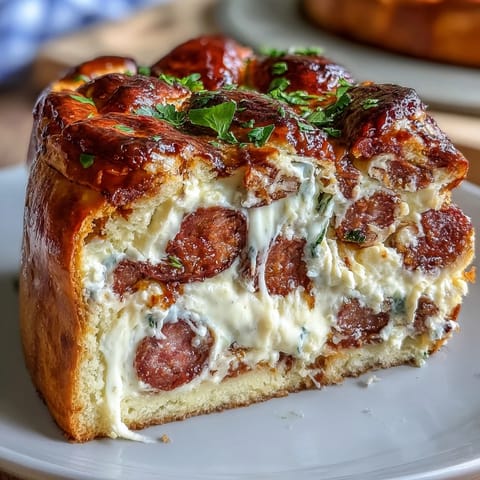 Savory Italian Easter pie with ricotta and salami, golden crust filled with creamy cheese and savory cured meat.
