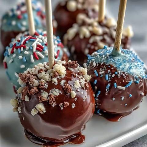 Graduation cake pops in school colors with gold sprinkles, a festive dessert perfect for celebrating academic milestones.