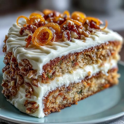 2. A slice of spiced carrot cake layered with tangy cream cheese frosting and topped with delicate candied carrot curls.  