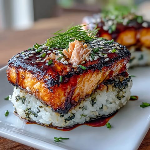 Warm Japanese rice balls stuffed with tender grilled salmon, wrapped in nori.  