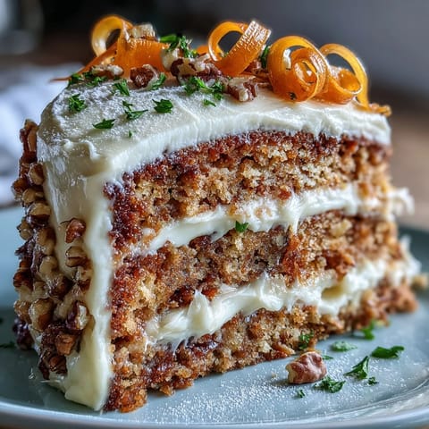 1. Moist Easter carrot cake with rich cream cheese frosting and elegant candied carrot curls, perfect for spring celebrations.  