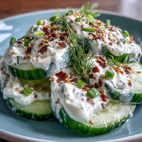 Refreshing TikTok Cucumber Salad, generously topped with savory everything bagel seasoning crunch.