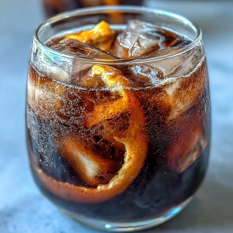 Cold brew coffee tonic with orange zest, sparkling and refreshing for a bright brunch.