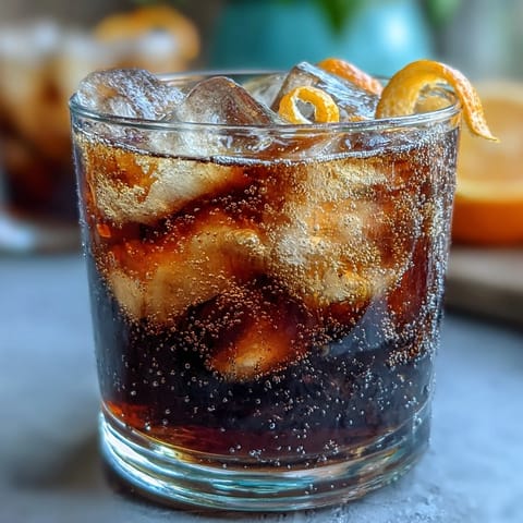 Glistening cold brew coffee tonic with orange zest, a perfect summer afternoon quench.