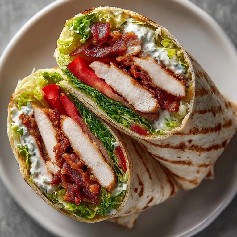 Close-up of a satisfying pickle juice brined turkey club wrap, sliced to reveal fresh ingredients.