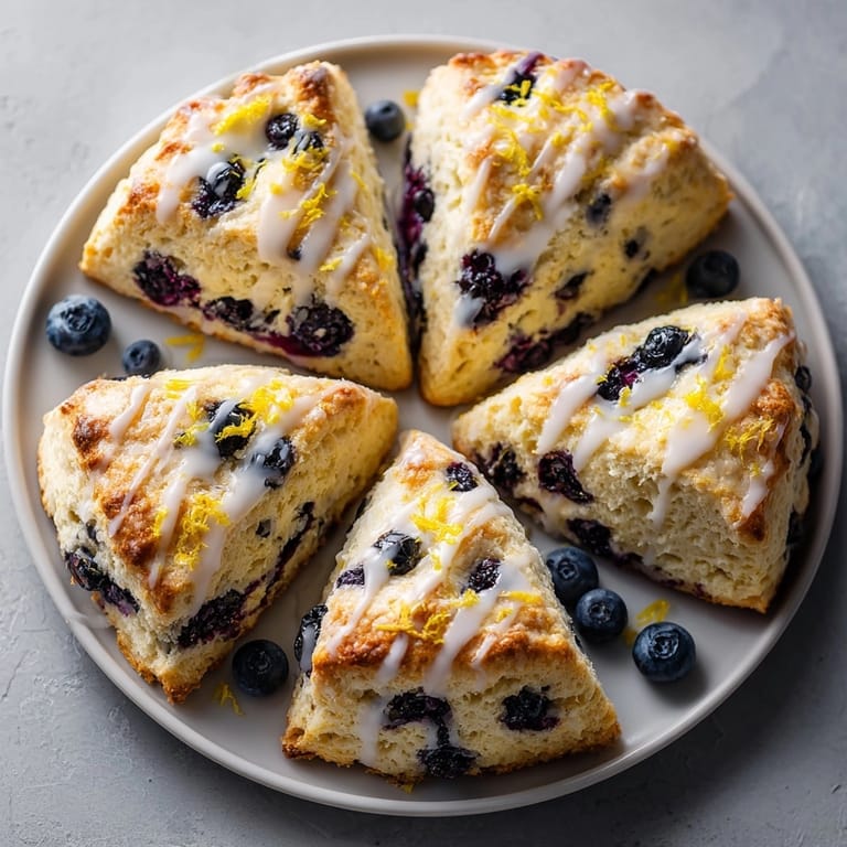 Delicious, homemade blueberry lemon scones, a classic British-American treat ready to be enjoyed.