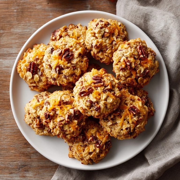Sweet and savory Maple Sausage Breakfast Cookies, perfect for a quick bite with oats and pecans visible.