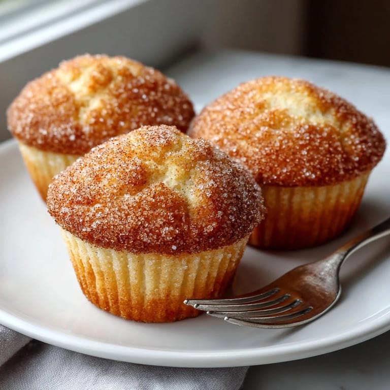 Close-up of soft cinnamon sugar donut muffins coated in sparkling sugar, inviting sweet aroma.