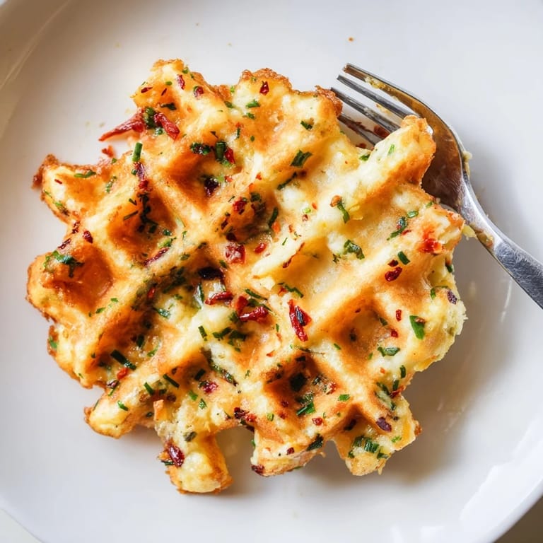 Savory waffles infused with garlic and cheese, delivering a delightful chili kick.