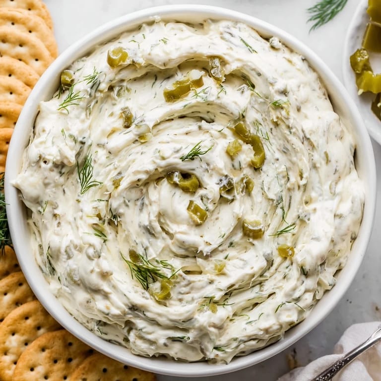 Delicious Dill Pickle Ranch Cookie Dip perfect for snacking with crackers or chips.