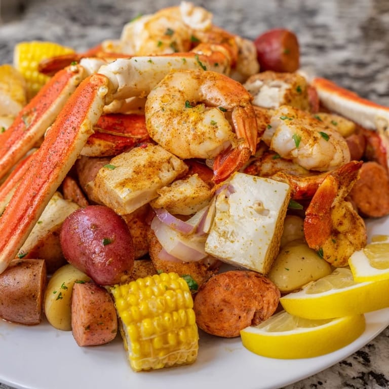 Vibrant Southern-style seafood boil, brimming with shrimp and corn, ready to share.