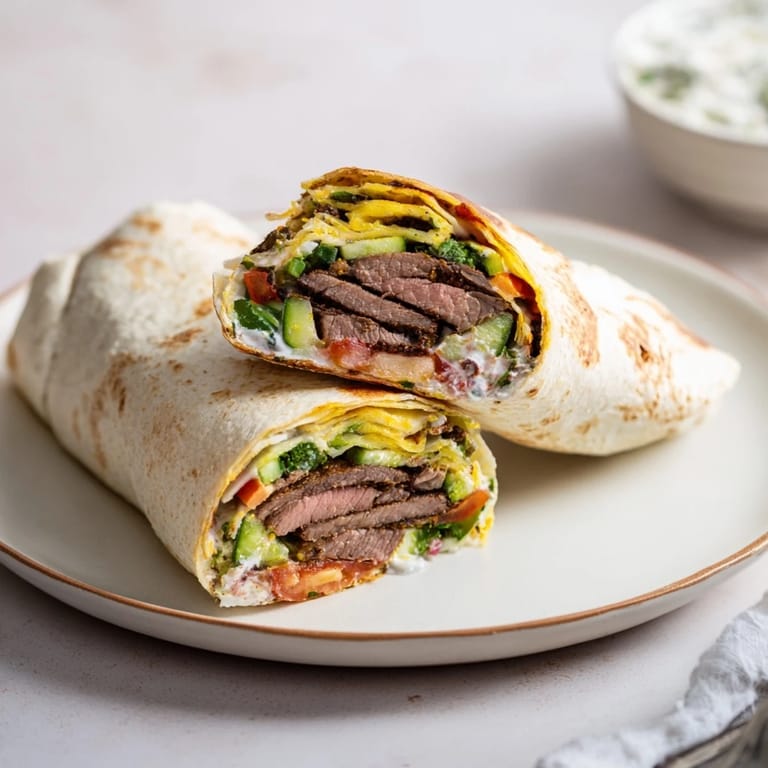 Flavor-packed Beef Shawarma Wraps bursting with color and creamy yogurt goodness.