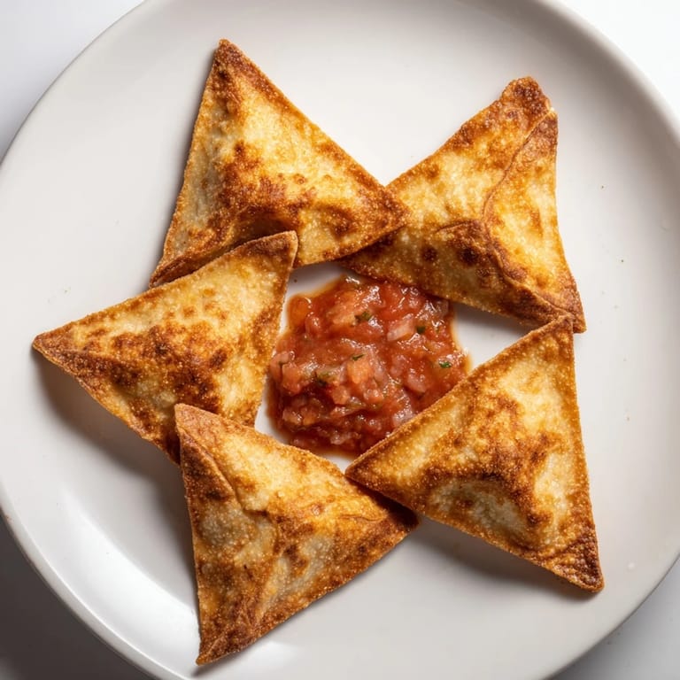 A generous serving of crispy air-fryer tortilla chips paired with fresh, flavorful homemade salsa.