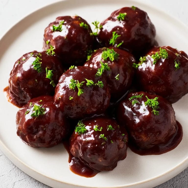 These tender slow cooker cherry BBQ meatballs simmer in a rich, sweet, and smoky sauce, perfect for any gathering.