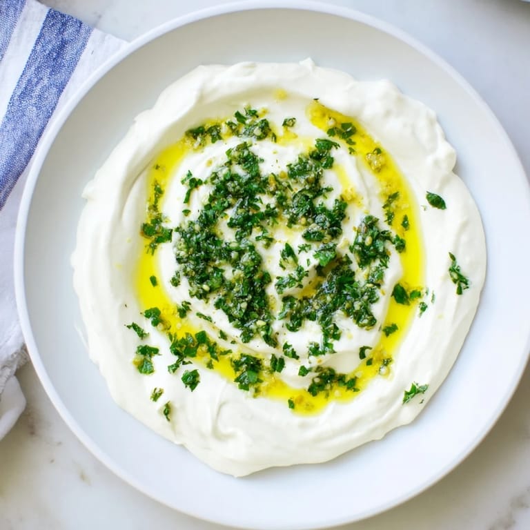 A vibrant bowl of whipped feta dip, drizzled with zesty lemon-mint, ready for dipping.