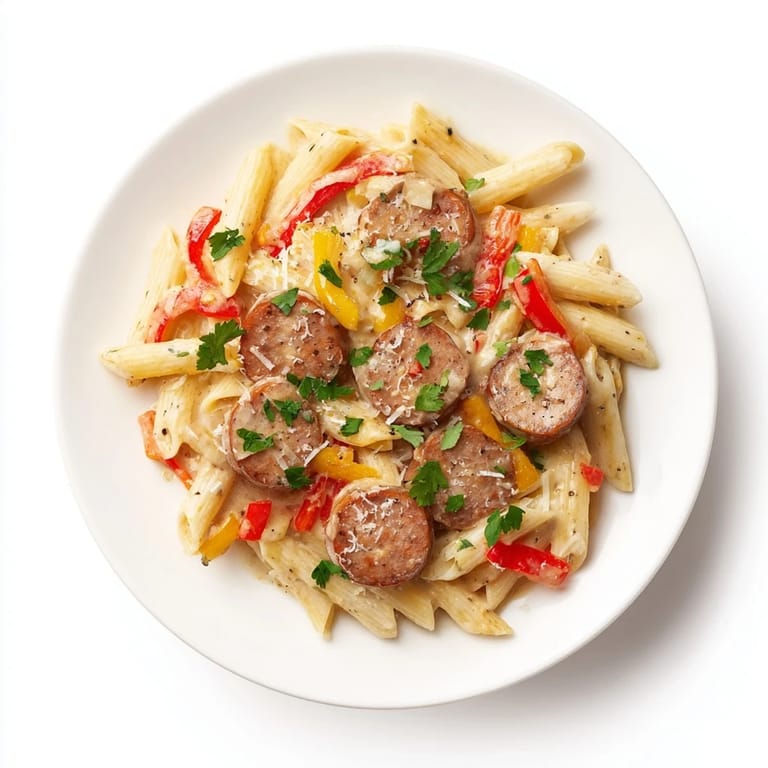 Creamy, flavorful Smoked Sausage Cajun Alfredo with penne – a comforting, smoky pasta dish.