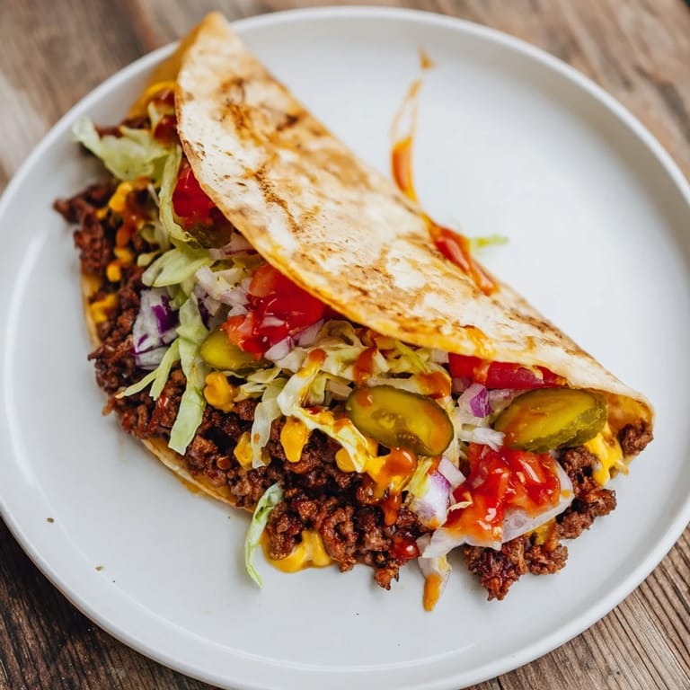 Melted cheese spills over the beef in these easy Viral Cheeseburger Tacos, perfect for a quick dinner.