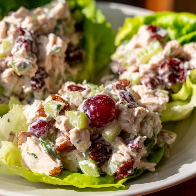 A close-up view of elegant Simplified Festive Chicken Salad Cups, perfect for a celebratory appetizer platter.
