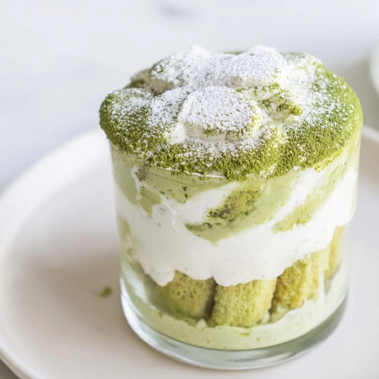 Refreshing Matcha Mascarpone Tiramisu Snow Cups: a beautiful dessert, perfectly portioned and chilled.