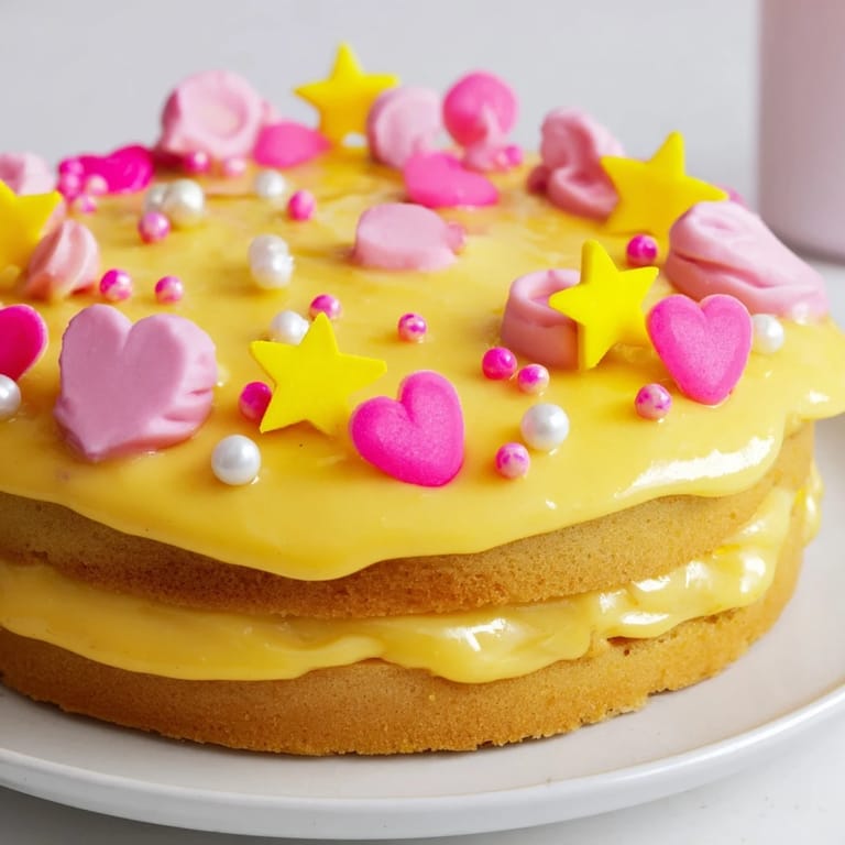 Layers of fluffy cake are frosted with buttercream in this enchanting Château de Princesse Cœurs et Étoiles.