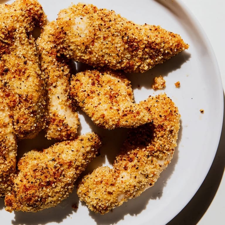 Visualize the perfect air-fried chicken tenders: a satisfying crunch and savory, juicy chicken inside.