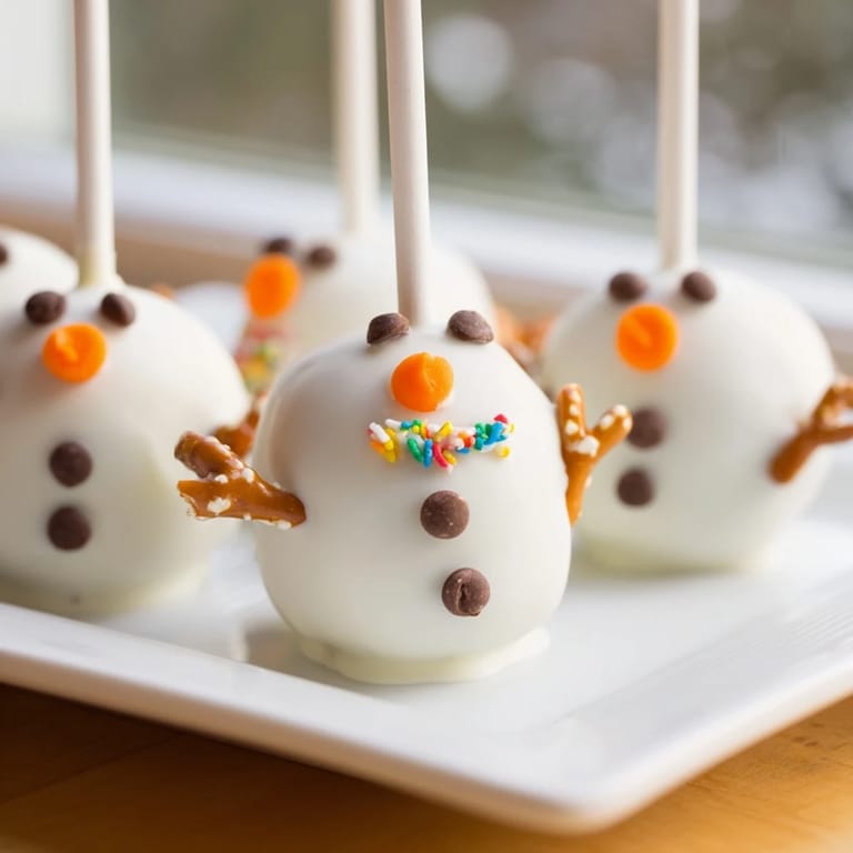 Festive Oreo Snowman Cake Pops, arranged on a tray, with chocolate chip eyes and a charming carrot nose.
